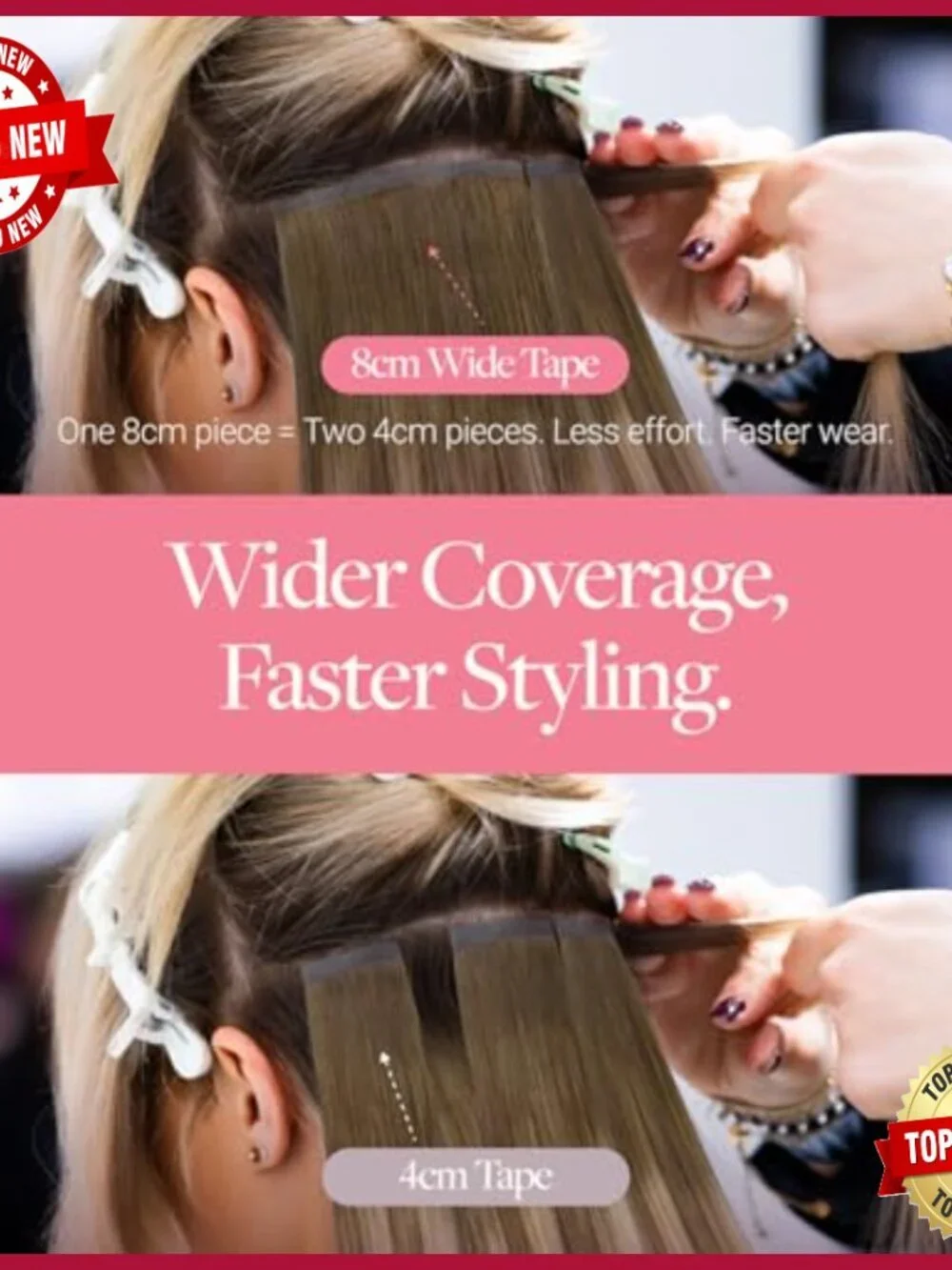 20in Human Hair Tape Extensions, 8cm Wide Weft, Heat-Safe 250°F